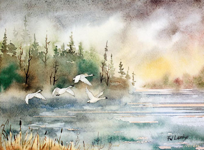 Morning Mood Watercolour painting Yukon Artist Fredrick Lemke
