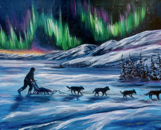 Jackie Dowell Irvine Lake Laberge Musher Print Acrylic Painting Yukon Landscape Artist